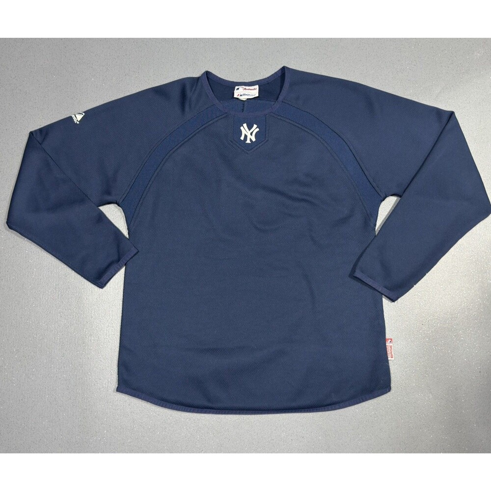 VTG New York Yankees Sweatshirt Men Large Blue Majestic Therma Base WS 2009